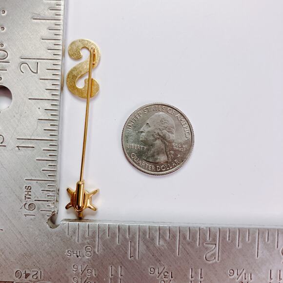 VTG Monogram Brooch Script Letter S Mid Century Jewelry Gold Tone Rhinestone Pin - Picture 8 of 10